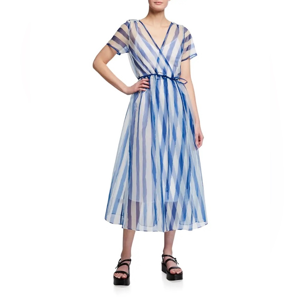 STAUD Filippa Dress - blue and white stripe